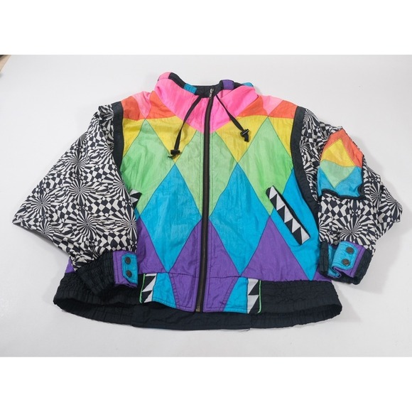 Giacca Sport Other - Giacca Sport Windbreaker Mens M Multi Vintage 90s Harlequin Geometric Colorblock